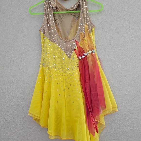 Figure Skating Dress,Girls Women Splice with Irregular Hem Performance Competiti - Picture 3 of 5